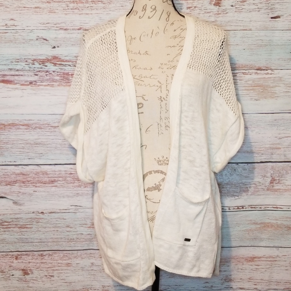 Roxy Cardigan Sweater White Knit with Pockets